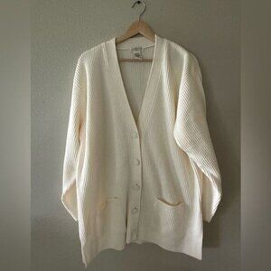 Yarnworks Vintage 90s Ribbed Knit Cream Cardigan Sweater Size 1X